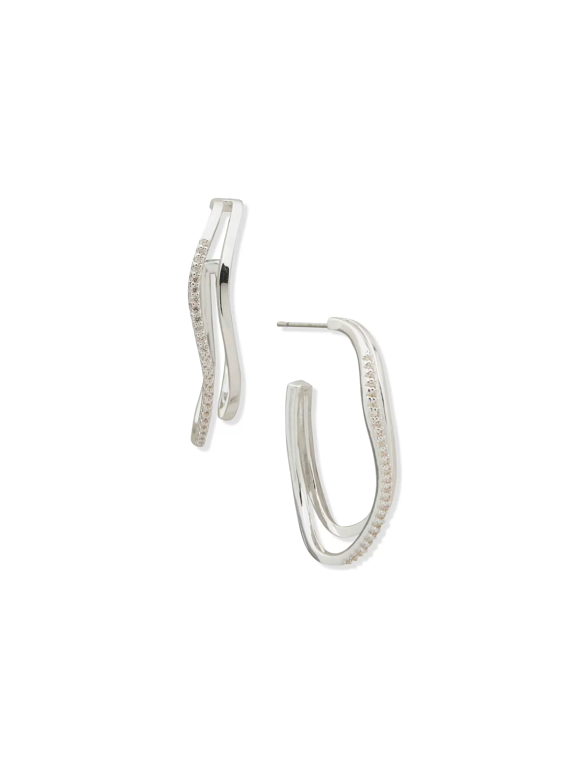 Shop Anne Klein Wavy Silver C-Hoop Earring