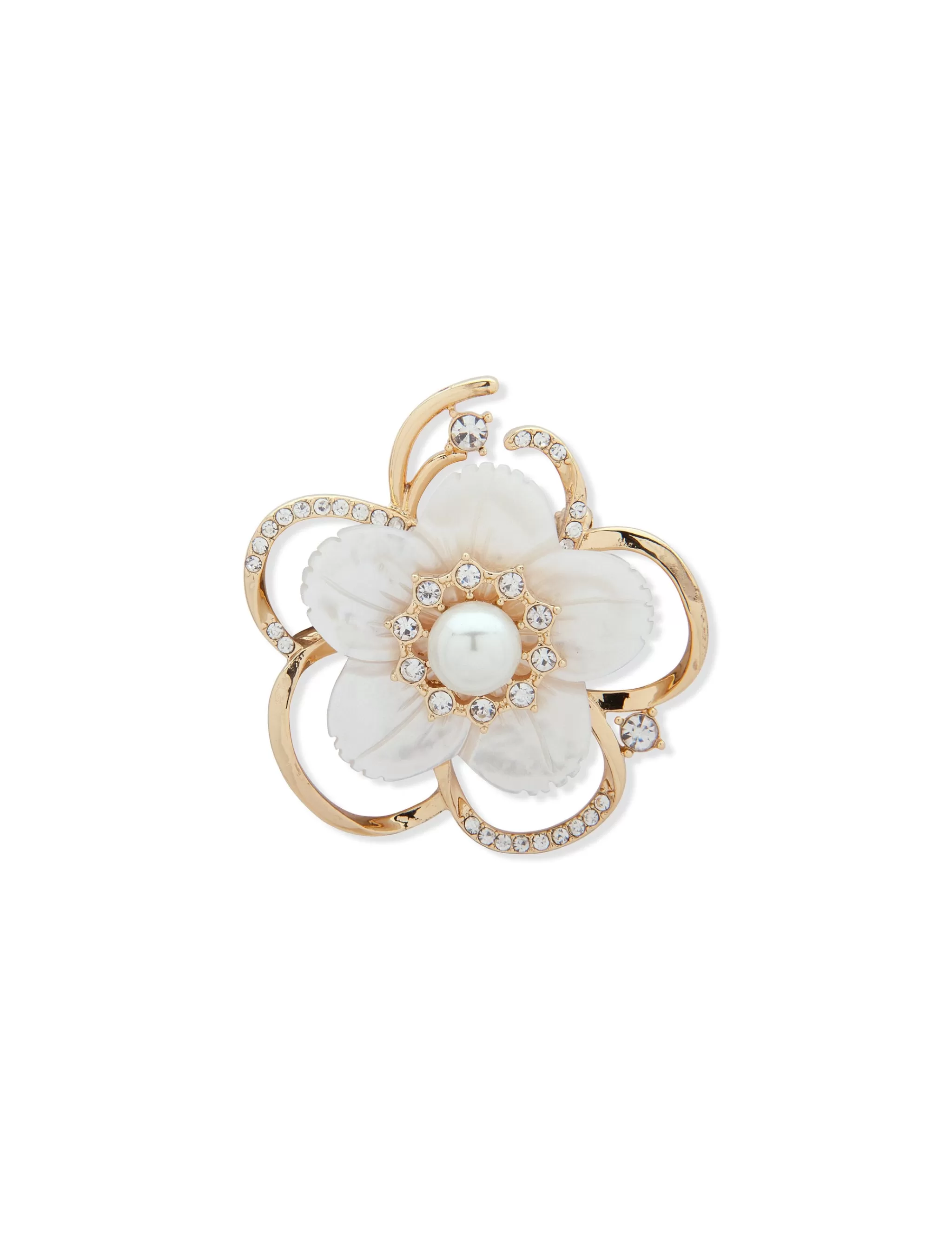 Fashion Anne Klein White Flower Brooch Gold