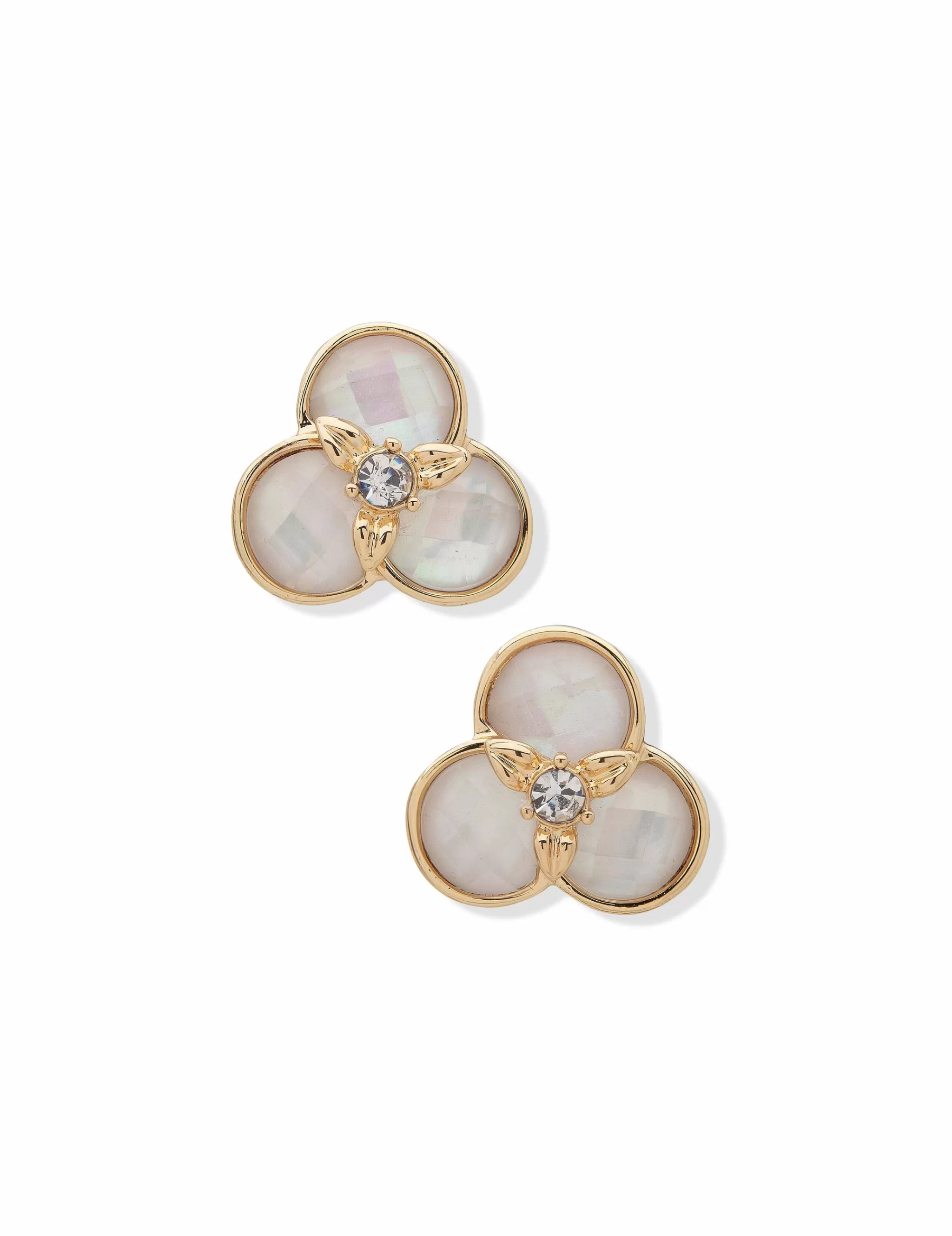 Cheap Anne Klein White Flower Button Clip Earrings