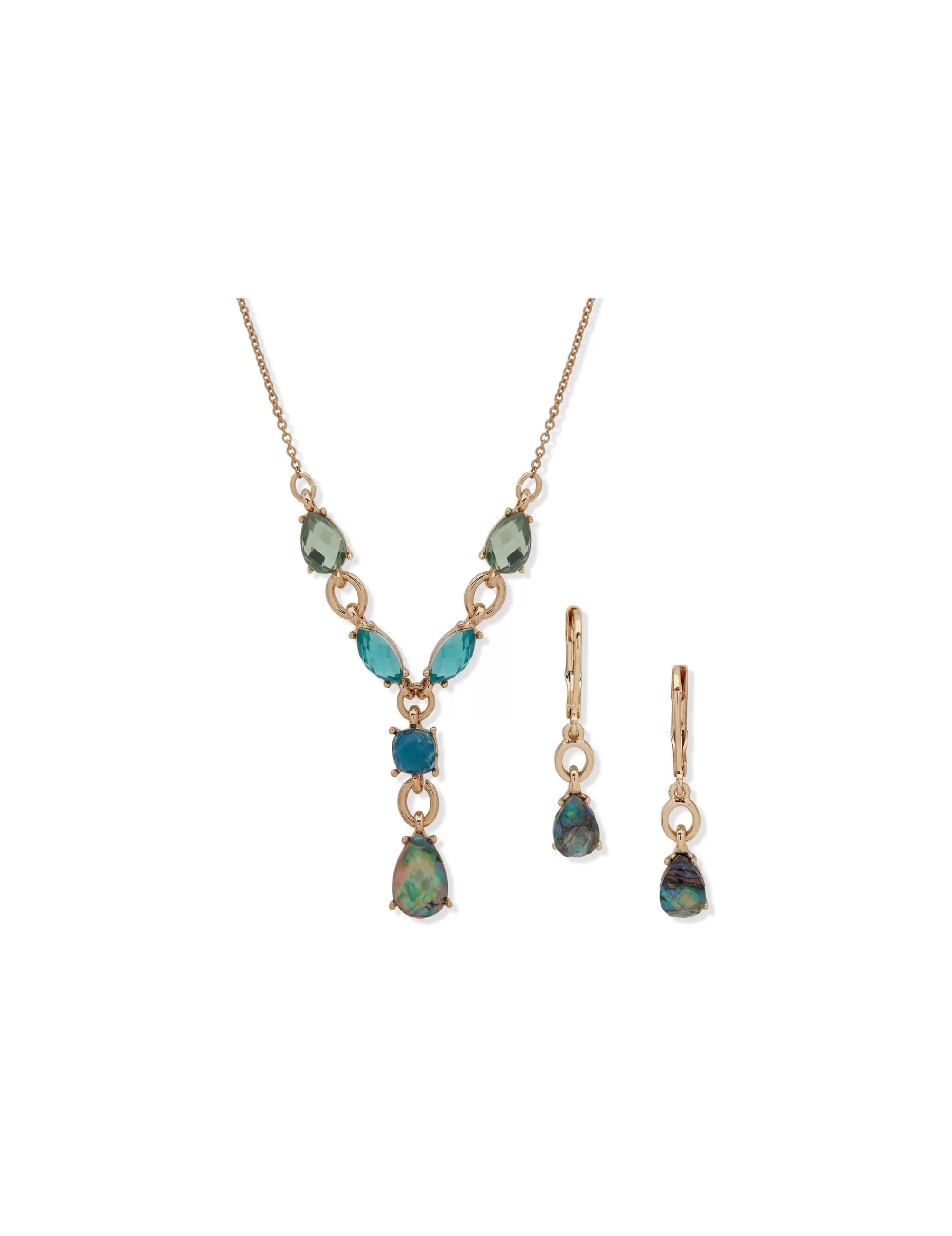 Cheap Anne Klein Y-Neck Stone Cluster Necklace And Earring Set