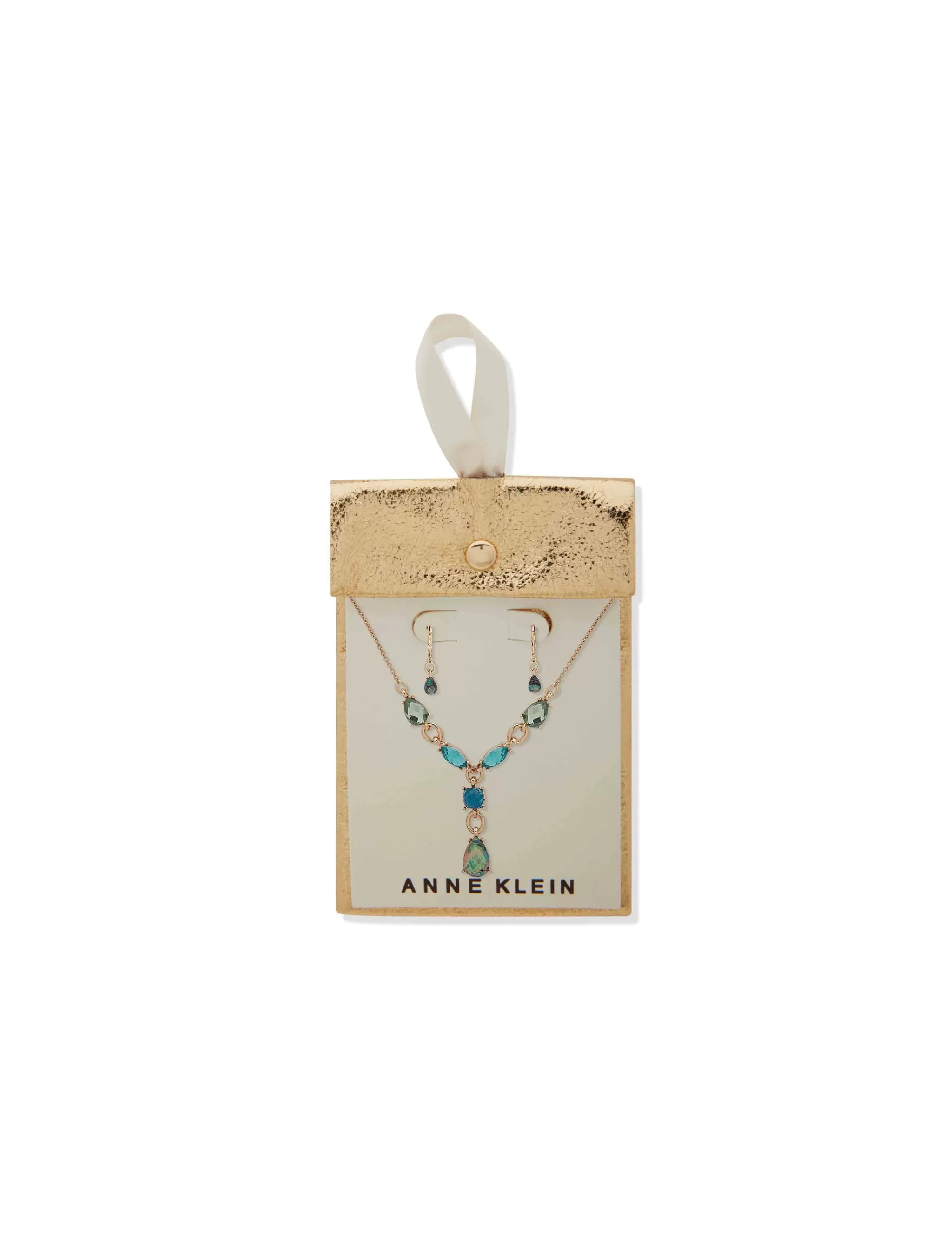 Cheap Anne Klein Y-Neck Stone Cluster Necklace And Earring Set